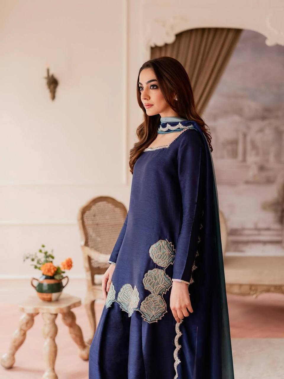 Sapphire Blue Scalloped Couture Set